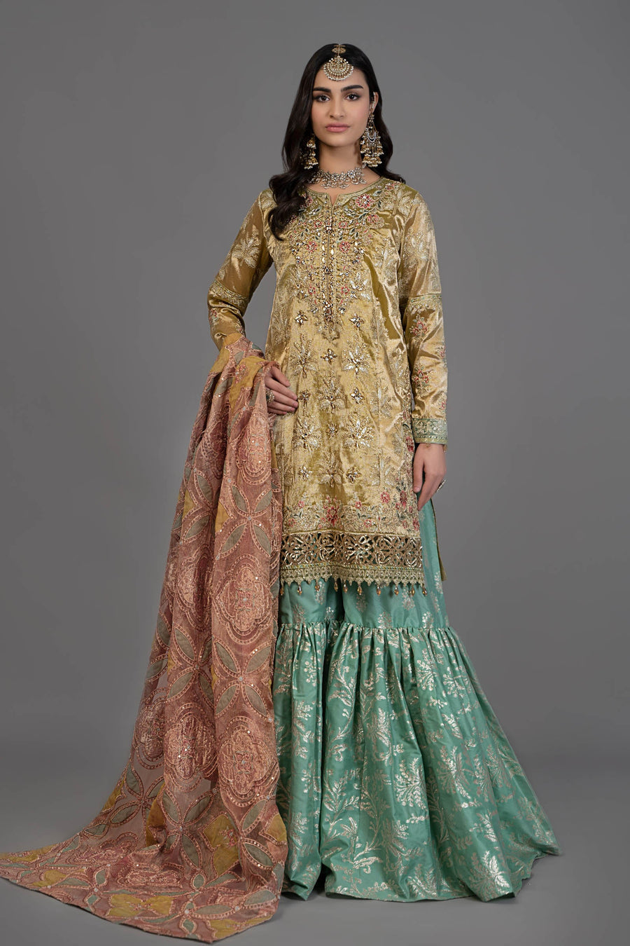 Suit Salmon and Leaf Green BDS-2503 D3